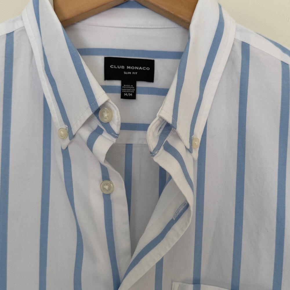 Club Monaco NWOT Men's Slim Fit Striped White and Blue Shirt - Picture 6 of 8